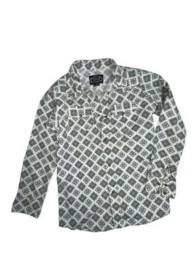 Gibson White Button-Down Shirt with Black Geometric Print